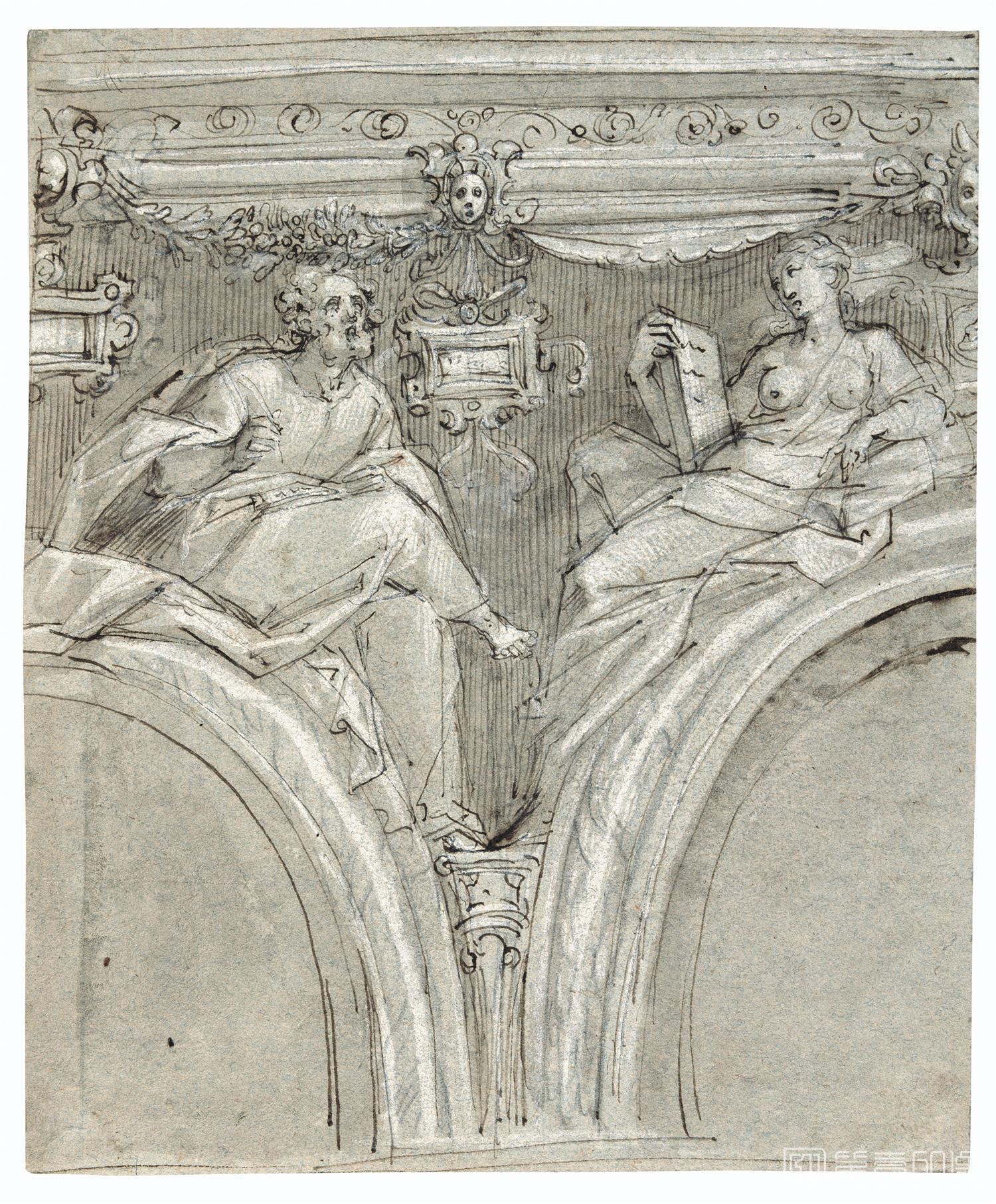 素描-西班牙普拉多美术馆素描藏画-Vecchi, Giovanni de-Profeta y sibila-1817
